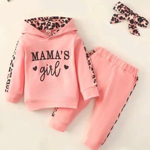 Girls Hoodies & Matching Jogger Pants & Headband With Leopard Print